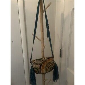Fringe Bag for Women Boho Crossbody Purse Turquoise Suede Tapestry Western